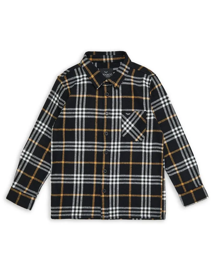 Boys Black Check Long Sleeve Shirt Black Threadbare Shirts