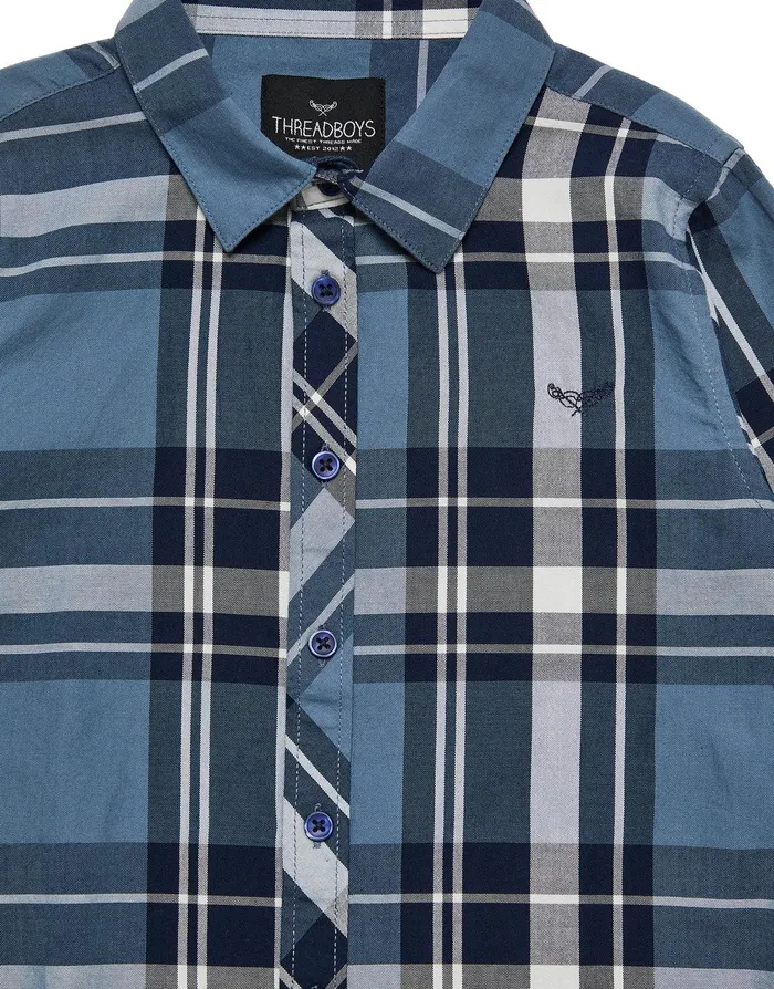 Boys Blue Check Long Sleeve Shirt Blue Threadbare Shirts Boys Blue Check Long Sleeve Shirt Blue Threadbare Shirts
