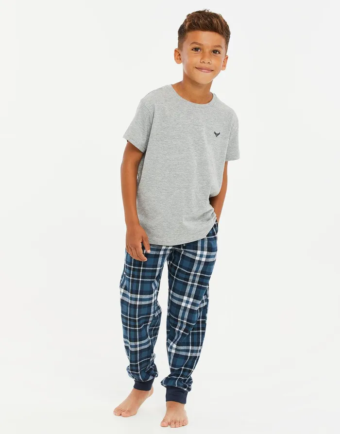 Boys Charcoal Marl Cotton Pyjamas 2Piece Set Charcoal Marl Threadbare Pyjamas