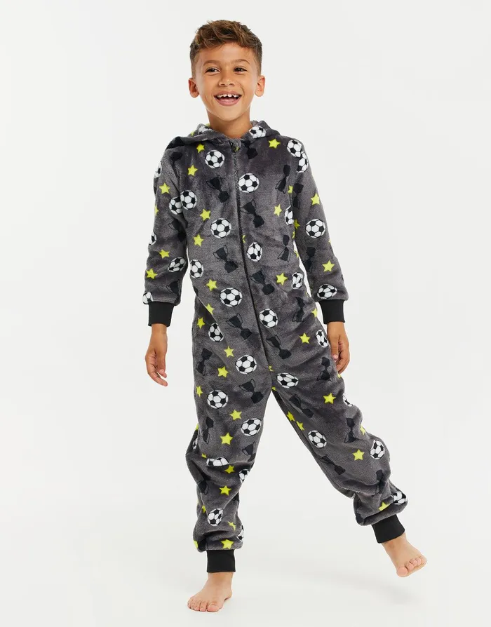 Boys Charcoal Soft Touch AllInOne Charcoal Threadbare Loungewear