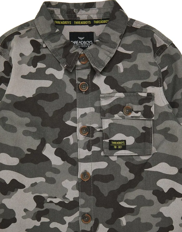 Boys Grey Camo Long Sleeve Shirt Grey Threadbare Shirts Boys Grey Camo Long Sleeve Shirt Grey Threadbare Shirts