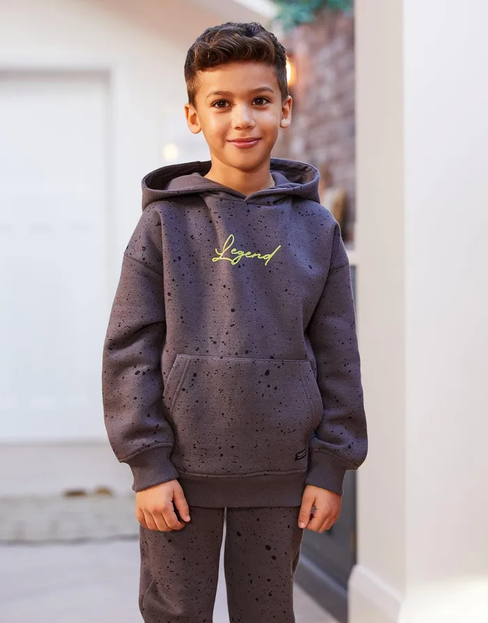 Boys Grey Splatter Print Fleece Hoodie Charcoal Threadbare Hoodies
