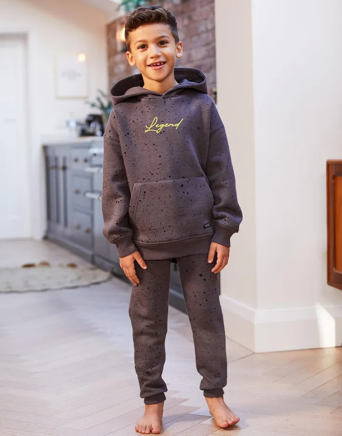 Boys Grey Splatter Print Fleece Hoodie Charcoal Threadbare Hoodies Boys Grey Splatter Print Fleece Hoodie Charcoal Threadbare Hoodies