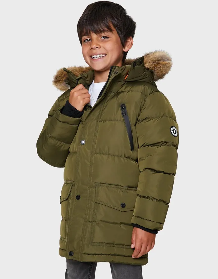 Boys Khaki Longline Parka Jacket Khaki Threadbare Jackets and Coats