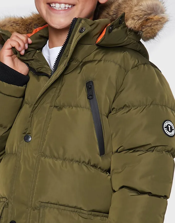Boys Khaki Longline Parka Jacket Khaki Threadbare Jackets and Coats Boys Khaki Longline Parka Jacket Khaki Threadbare Jackets and Coats