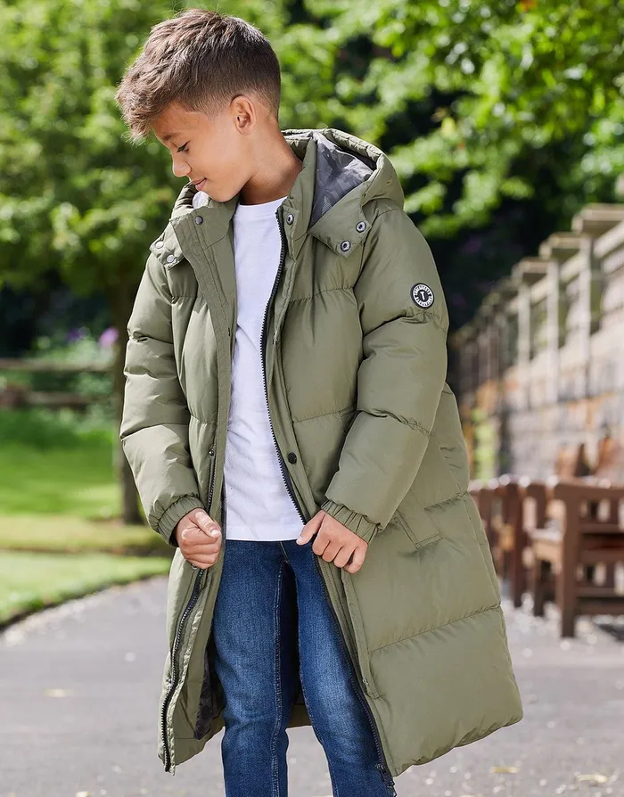 Boys Khaki Longline Puffer Jacket Khaki Threadbare Jackets and Coats Boys Khaki Longline Puffer Jacket Khaki Threadbare Jackets and Coats