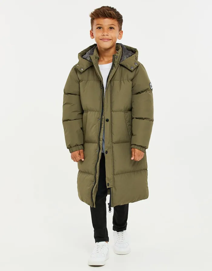 Boys Khaki Longline Puffer Jacket Khaki Threadbare Jackets and Coats Boys Khaki Longline Puffer Jacket Khaki Threadbare Jackets and Coats