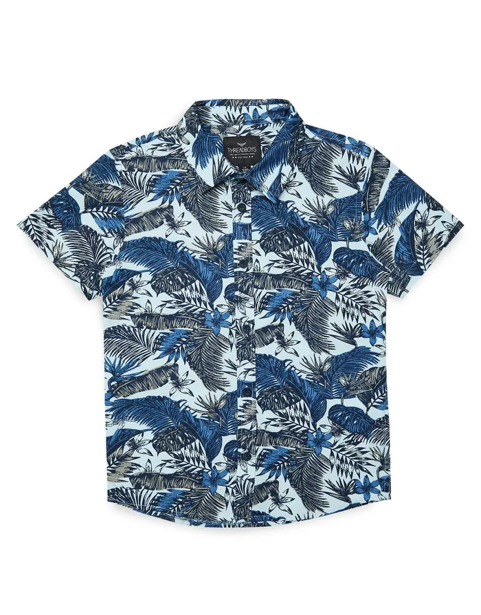 Boys Navy Tropical Print Short Sleeve Shirt Navy Threadbare Shirts Boys Navy Tropical Print Short Sleeve Shirt Navy Threadbare Shirts