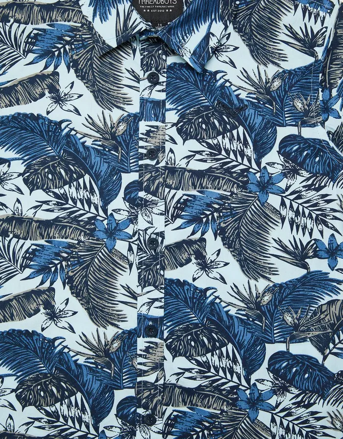 Boys Navy Tropical Print Short Sleeve Shirt Navy Threadbare Shirts Boys Navy Tropical Print Short Sleeve Shirt Navy Threadbare Shirts