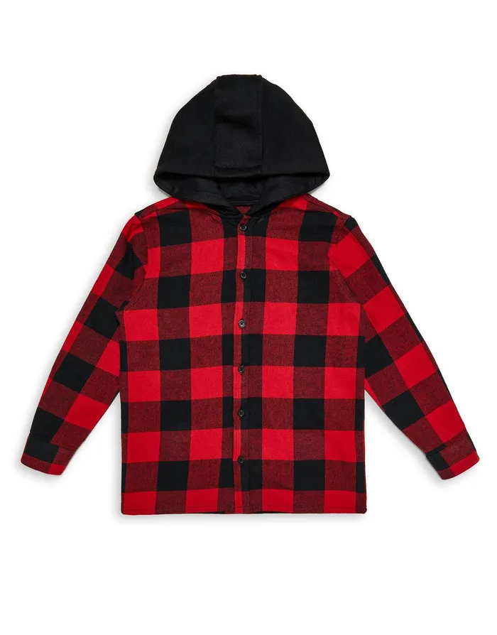 Boys Red Check Hooded Long Sleeve Shirt Red Threadbare Shirts Boys Red Check Hooded Long Sleeve Shirt Red Threadbare Shirts
