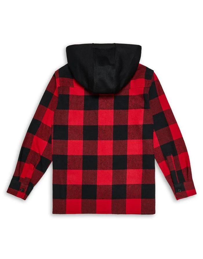 Boys Red Check Hooded Long Sleeve Shirt Red Threadbare Shirts Boys Red Check Hooded Long Sleeve Shirt Red Threadbare Shirts
