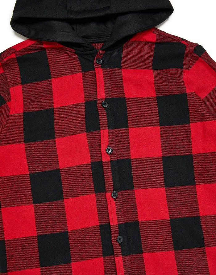 Boys Red Check Hooded Long Sleeve Shirt Red Threadbare Shirts Boys Red Check Hooded Long Sleeve Shirt Red Threadbare Shirts