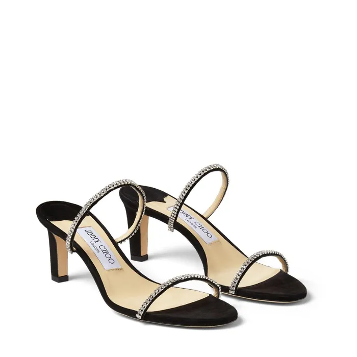 Brea 65 Black Suede Sandals With CrystalEmbellished Straps Blackcrystal Women JIMMY CHOO Mules