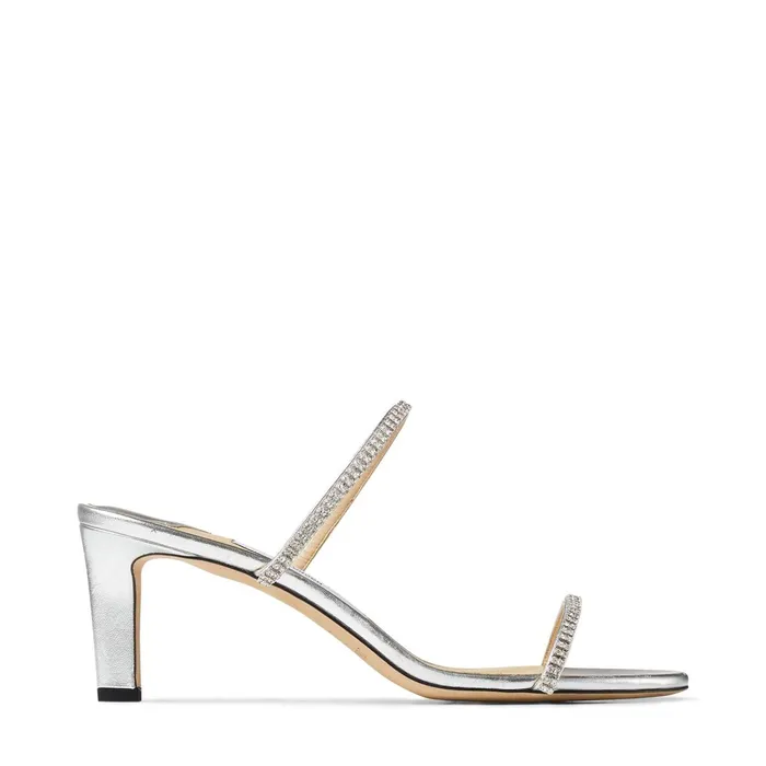 Brea 65 Silver Metallic Nappa Leather Sandals With CrystalEmbellished Straps Silvercrystal Women JIMMY CHOO Mules Brea 65 Silver Metallic Nappa Leather Sandals With CrystalEmbellished Straps Silvercrystal Women JIMMY CHOO Mules