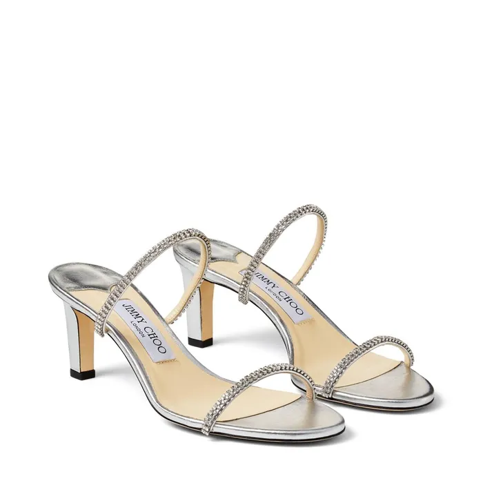 Brea 65 Silver Metallic Nappa Leather Sandals With CrystalEmbellished Straps Silvercrystal Women JIMMY CHOO Mules