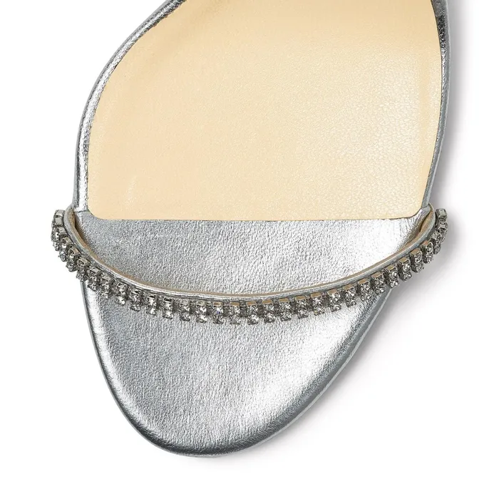 Brea 65 Silver Metallic Nappa Leather Sandals With CrystalEmbellished Straps Silvercrystal Women JIMMY CHOO Mules
