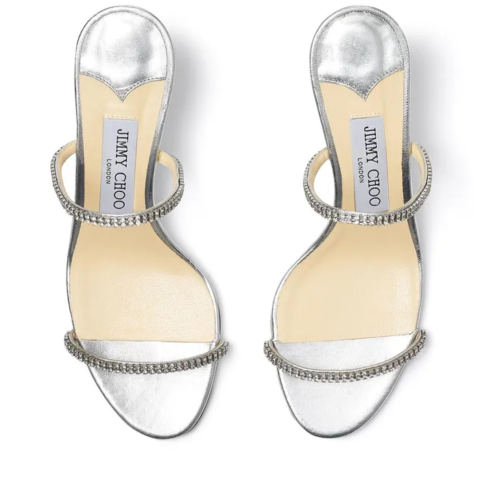 Brea 65 Silver Metallic Nappa Leather Sandals With CrystalEmbellished Straps Silvercrystal Women JIMMY CHOO Mules