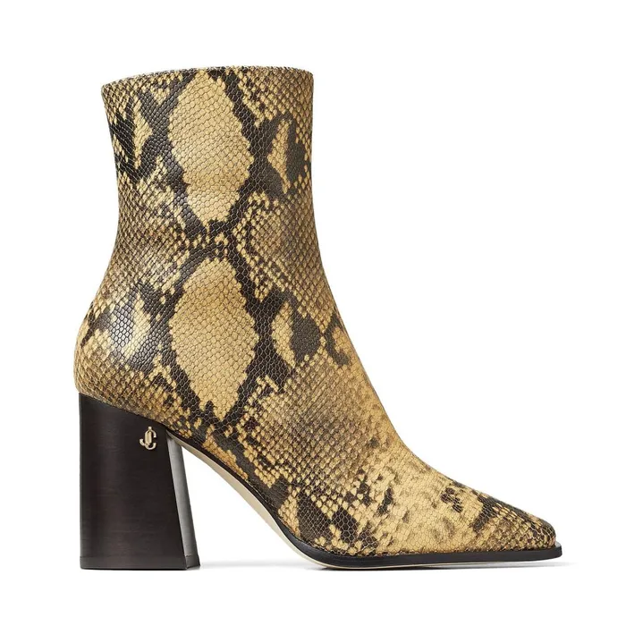 Bryelle 85 Dijon Snake Printed Leather Block Heel Ankle Boots With Jc Emblem Dijon Women JIMMY CHOO Boots Bryelle 85 Dijon Snake Printed Leather Block Heel Ankle Boots With Jc Emblem Dijon Women JIMMY CHOO Boots