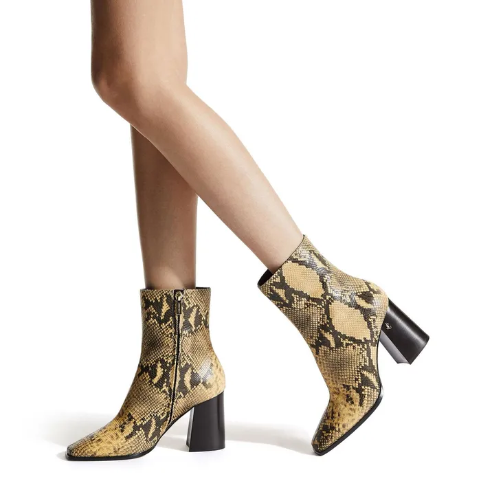 Bryelle 85 Dijon Snake Printed Leather Block Heel Ankle Boots With Jc Emblem Dijon Women JIMMY CHOO Boots