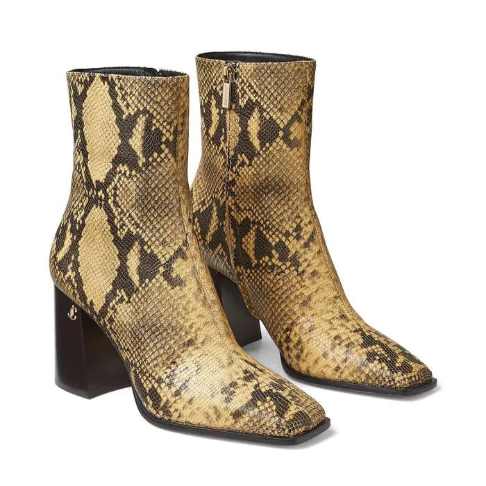 Bryelle 85 Dijon Snake Printed Leather Block Heel Ankle Boots With Jc Emblem Dijon Women JIMMY CHOO Boots