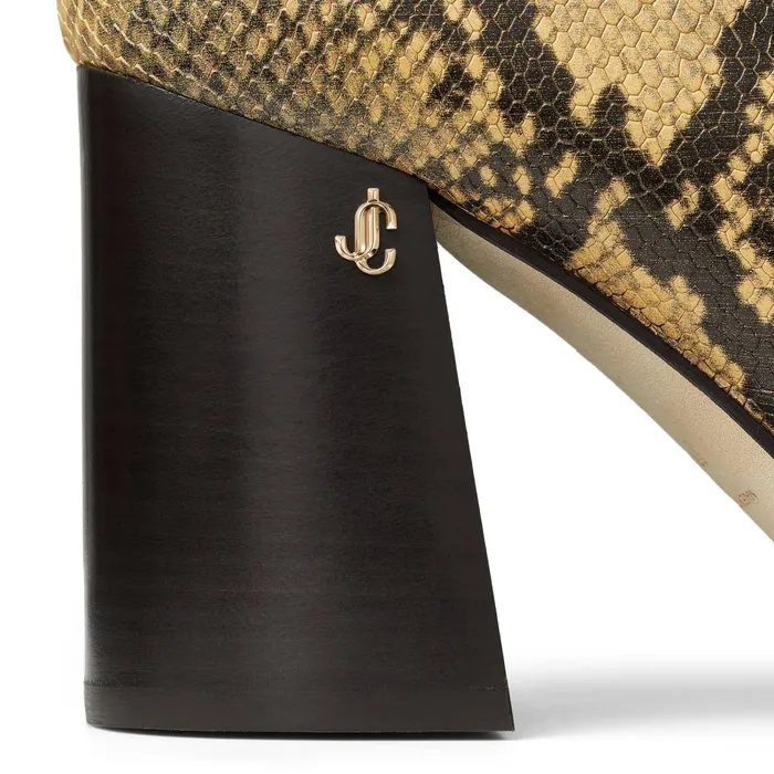 Bryelle 85 Dijon Snake Printed Leather Block Heel Ankle Boots With Jc Emblem Dijon Women JIMMY CHOO Boots