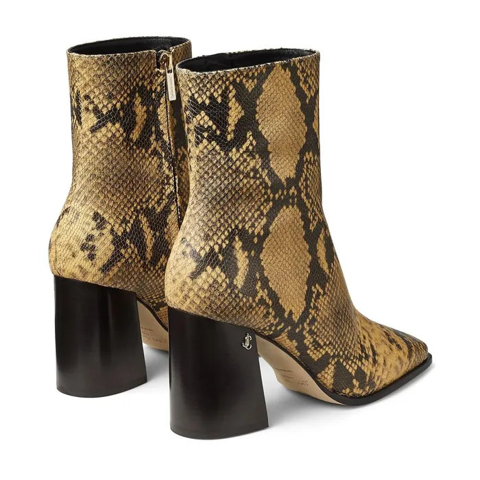 Bryelle 85 Dijon Snake Printed Leather Block Heel Ankle Boots With Jc Emblem Dijon Women JIMMY CHOO Boots