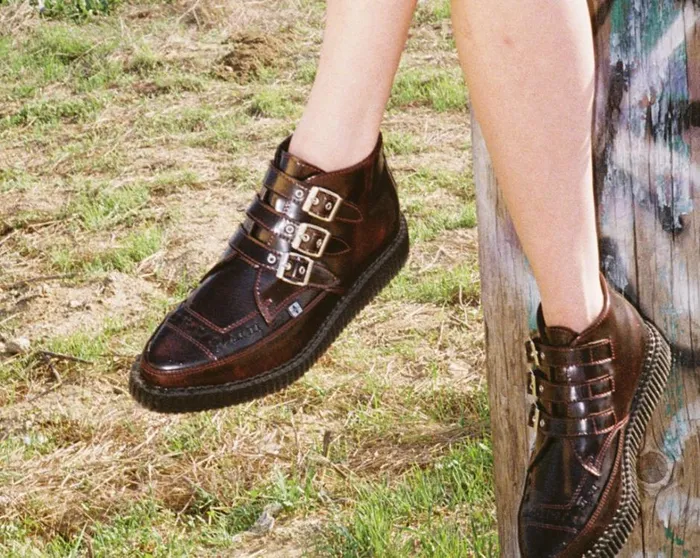 Burgundy RubOff 3Buckle Pointed Creeper Boot Men TUK Shoes Boots Burgundy RubOff 3Buckle Pointed Creeper Boot Men TUK Shoes Boots
