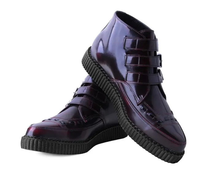 Burgundy RubOff 3Buckle Pointed Creeper Boot Men TUK Shoes Boots Burgundy RubOff 3Buckle Pointed Creeper Boot Men TUK Shoes Boots