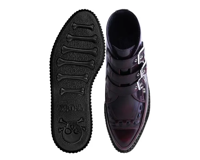 Burgundy RubOff 3Buckle Pointed Creeper Boot Women TUK Shoes Boots Burgundy RubOff 3Buckle Pointed Creeper Boot Women TUK Shoes Boots
