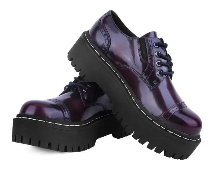 Burgundy RubOff Double Decker Brogue Women TUK Shoes Vegan Burgundy RubOff Double Decker Brogue Women TUK Shoes Vegan
