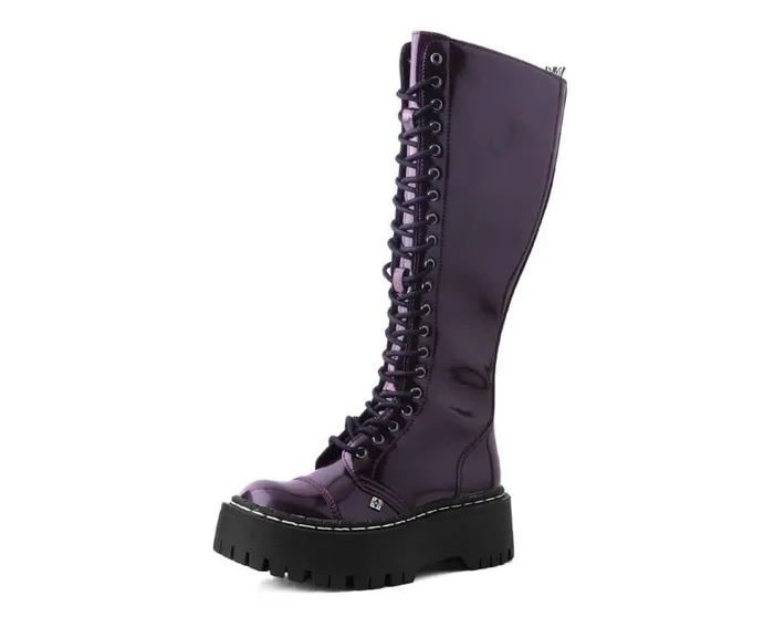Burgundy RubOff KneeHigh Double Decker Boot Women TUK Shoes Boots