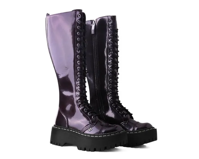 Burgundy RubOff KneeHigh Double Decker Boot Women TUK Shoes Boots
