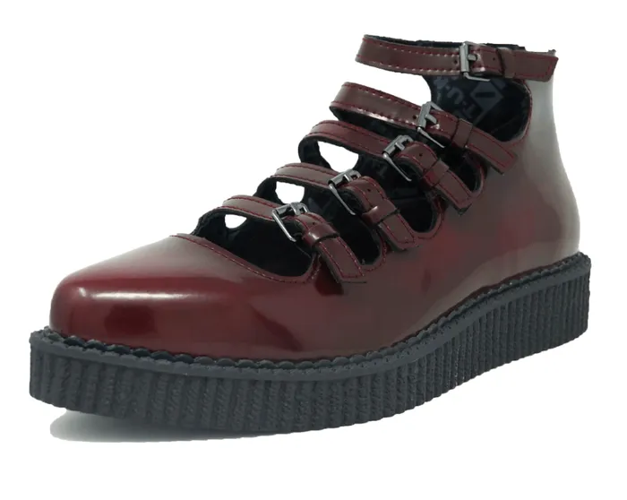 Burgundy RubOff Multi Strap Pointed Mary Jane Women TUK Shoes Vegan