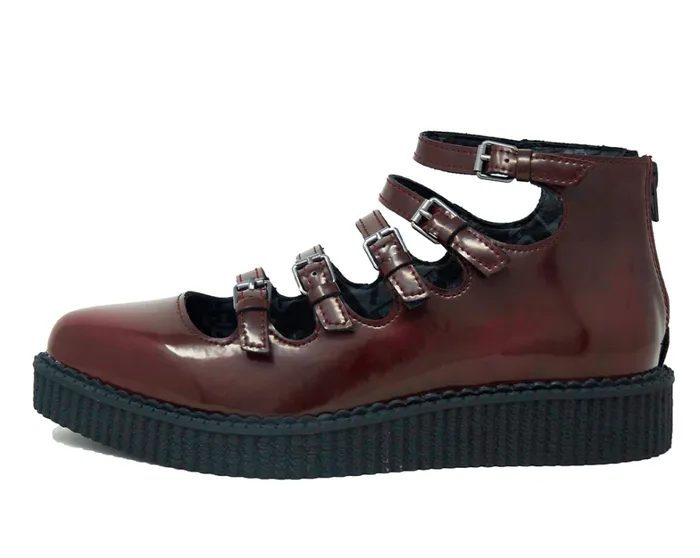 Burgundy RubOff Multi Strap Pointed Mary Jane Women TUK Shoes Vegan