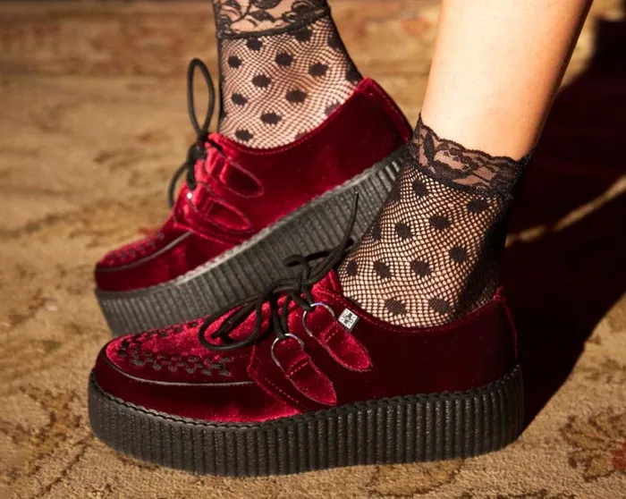 Burgundy Velvet Viva Mondo Creepers Men TUK Shoes Vegan
