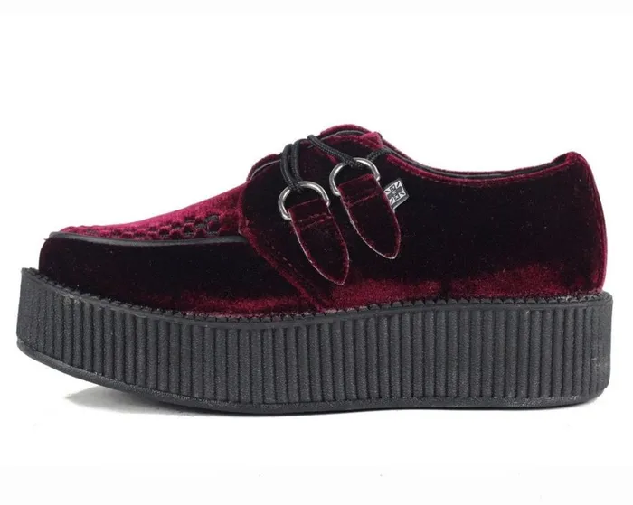 Burgundy Velvet Viva Mondo Creepers Men TUK Shoes Vegan