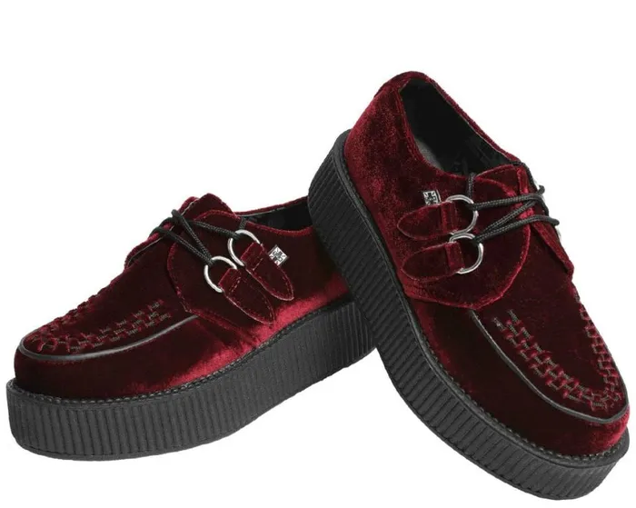 Burgundy Velvet Viva Mondo Creepers Men TUK Shoes Vegan