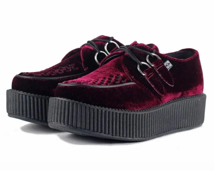 Burgundy Velvet Viva Mondo Creepers Men TUK Shoes Vegan