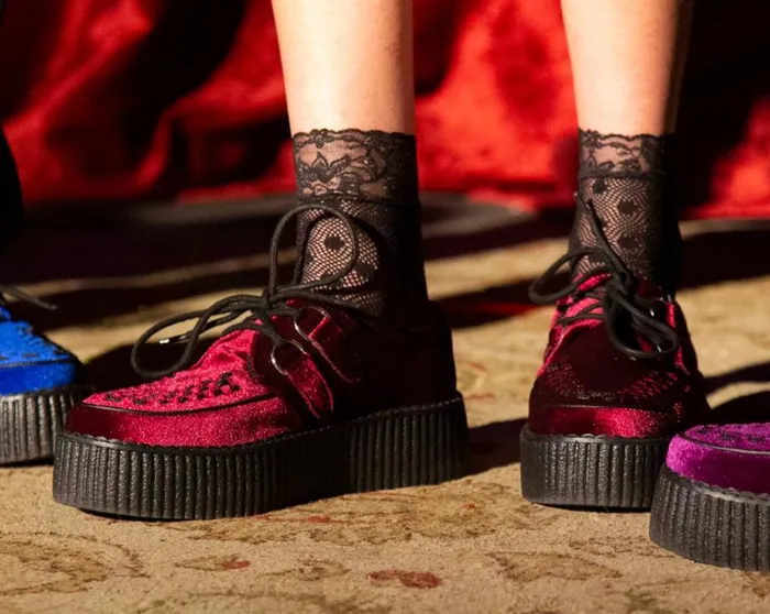 Burgundy Velvet Viva Mondo Creepers Men TUK Shoes Vegan