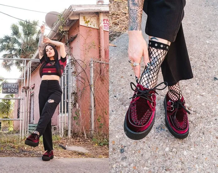 Burgundy Velvet Viva Mondo Creepers Men TUK Shoes Vegan