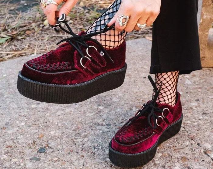 Burgundy Velvet Viva Mondo Creepers Men TUK Shoes Vegan