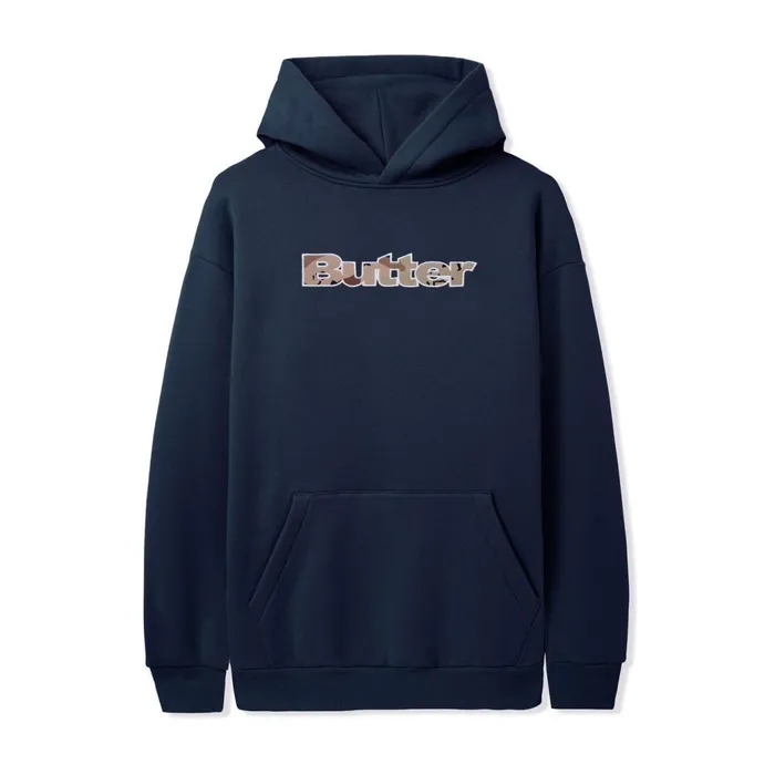 Butter Goods Fleece Men Logo Camo Applique Pullover Hood Navy