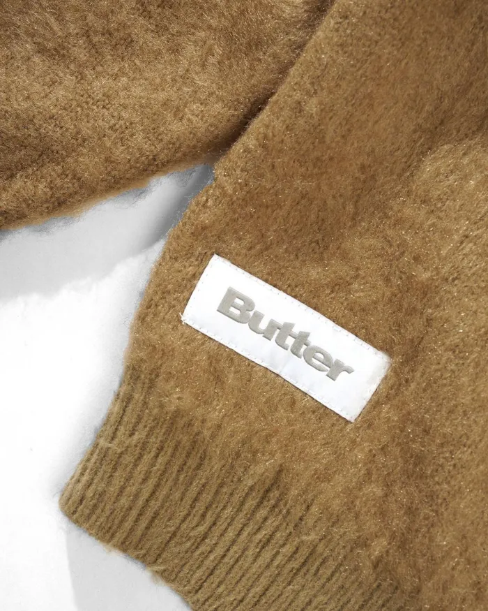 Butter Goods Fleece Men Mohair Button Up Knitted Shirt Tan Butter Goods Fleece Men Mohair Button Up Knitted Shirt Tan