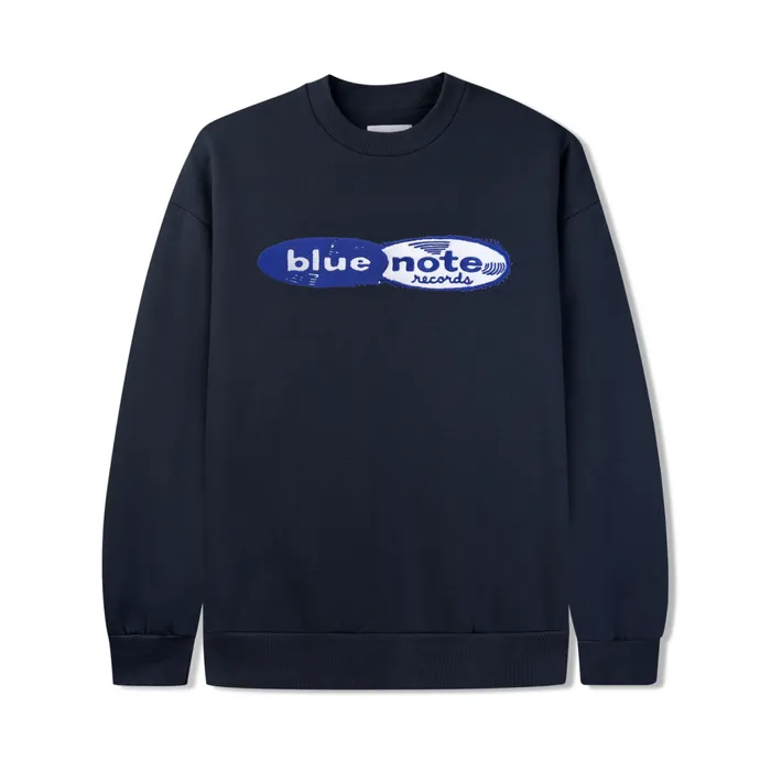 Butter Goods Fleece Men Records Logo Felt Applique Crewneck Navy