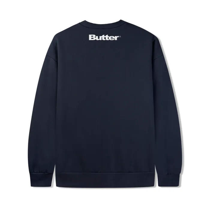 Butter Goods Fleece Men Records Logo Felt Applique Crewneck Navy Butter Goods Fleece Men Records Logo Felt Applique Crewneck Navy