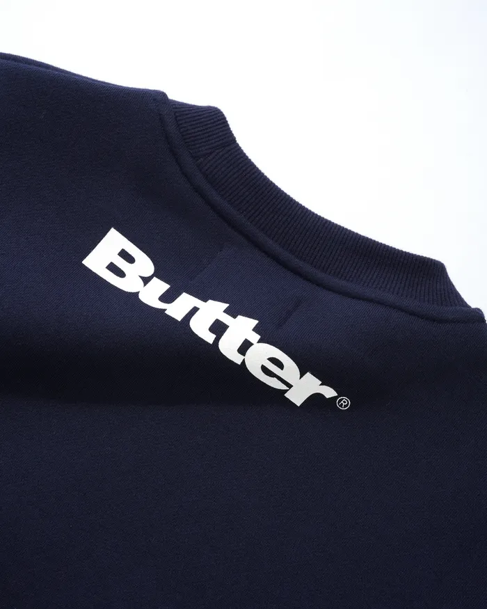 Butter Goods Fleece Men Records Logo Felt Applique Crewneck Navy Butter Goods Fleece Men Records Logo Felt Applique Crewneck Navy