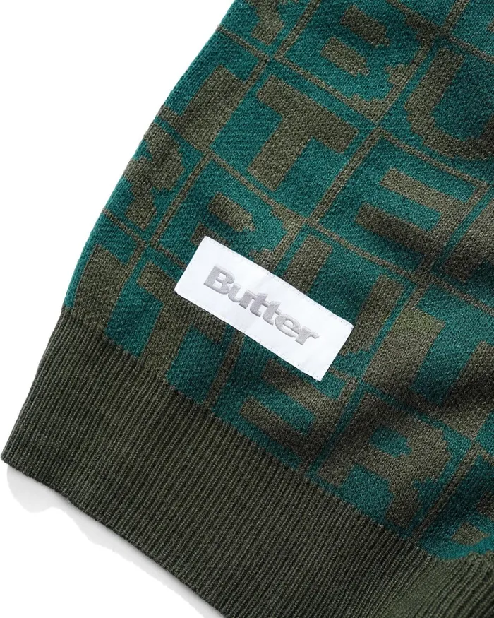 Butter Goods Fleece Men Tiles Knitted Vest Green Butter Goods Fleece Men Tiles Knitted Vest Green