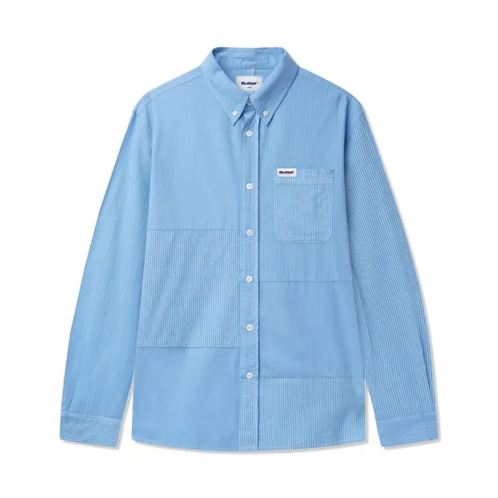 Butter Goods Patchwork Plaid LS Shirt Overdye Blue Men Shirts