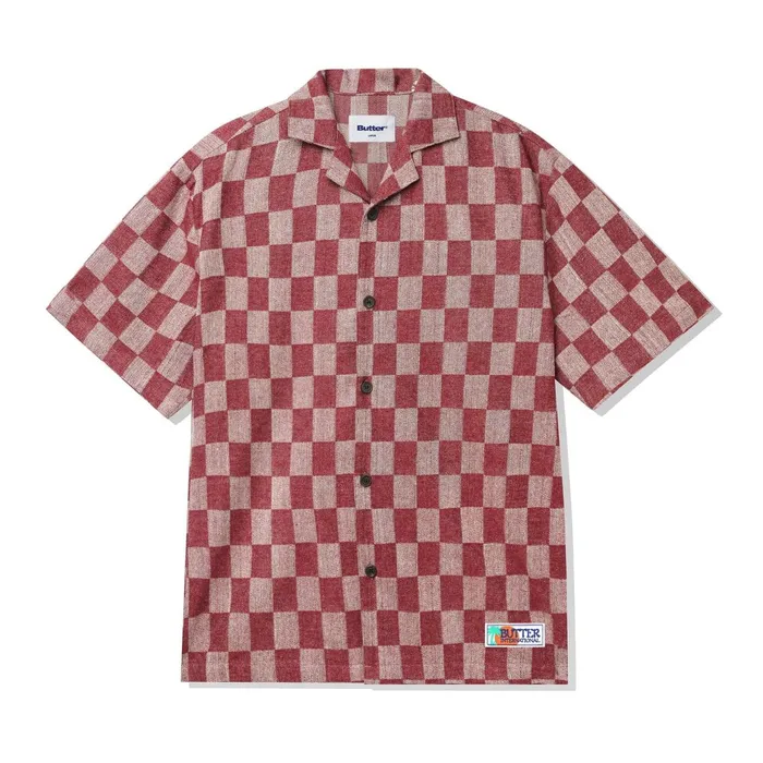 Butter Goods Shirts Men Checker Vacation SS Shirt Burgundy
