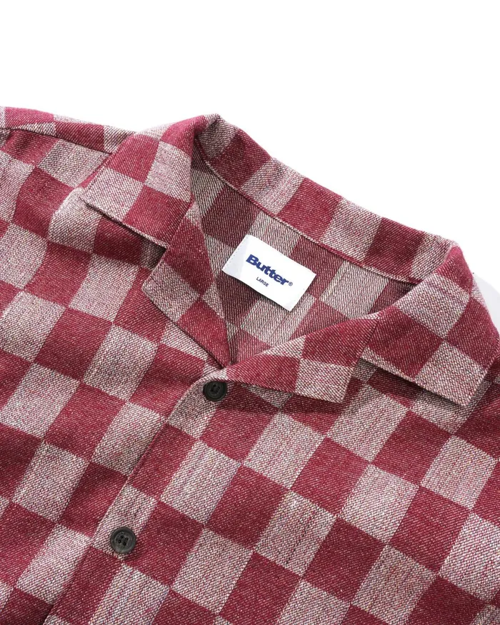 Butter Goods Shirts Men Checker Vacation SS Shirt Burgundy Butter Goods Shirts Men Checker Vacation SS Shirt Burgundy